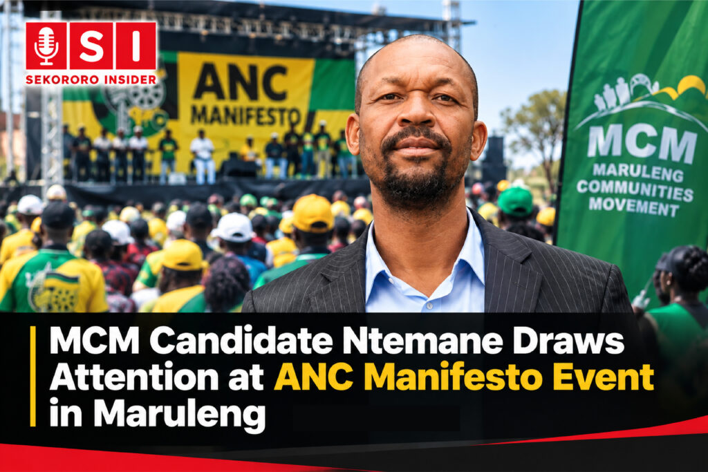 **Alt text:** Sidney Ntemane, Maruleng Communities Movement (MCM) candidate for Ward 11, pictured during an ANC manifesto event in Maruleng.